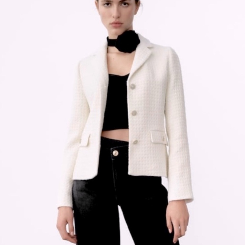 Zara textured Cropped Blazer with Gold Buttons
